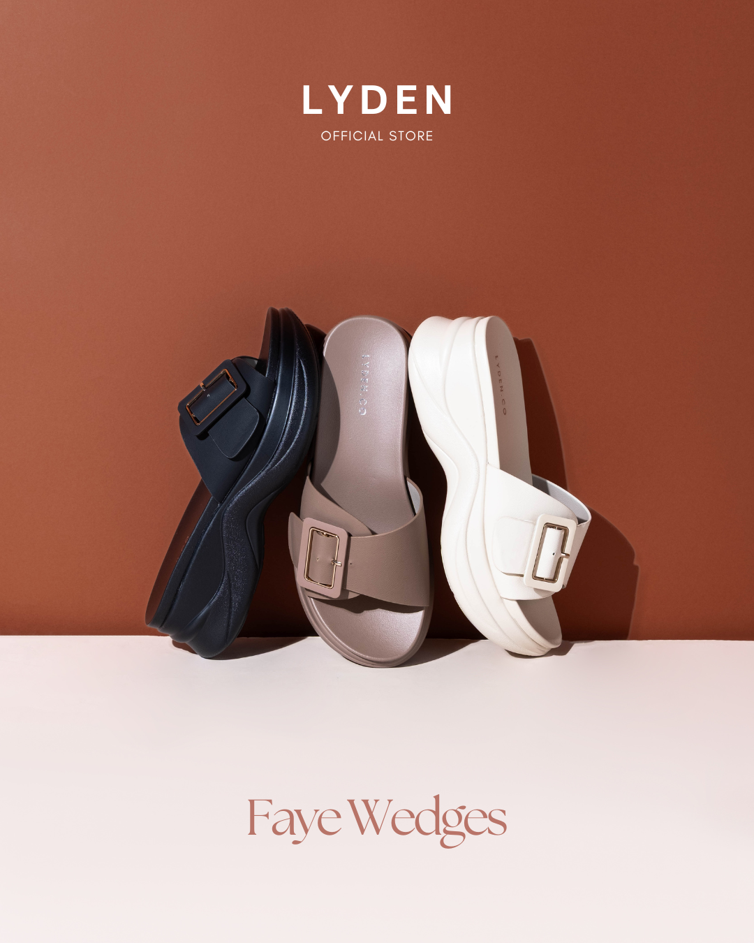 【NEW】Lyden Faye Wedges Series 6cm Platform Sandals - Beige//Brown//Classic Black