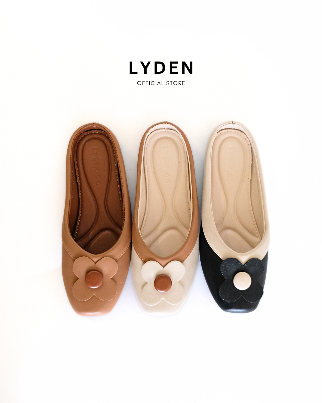 【Le Flowers The Secret Garden Series】No.4 Petal Slip-On Womens Flats/ Womens floral flats /Kasut Bunga Perempuan - Classic Black//Brown//Beige