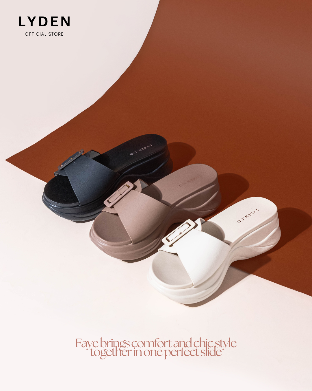 【NEW】Lyden Faye Wedges Series 6cm Platform Sandals - Beige//Brown//Classic Black