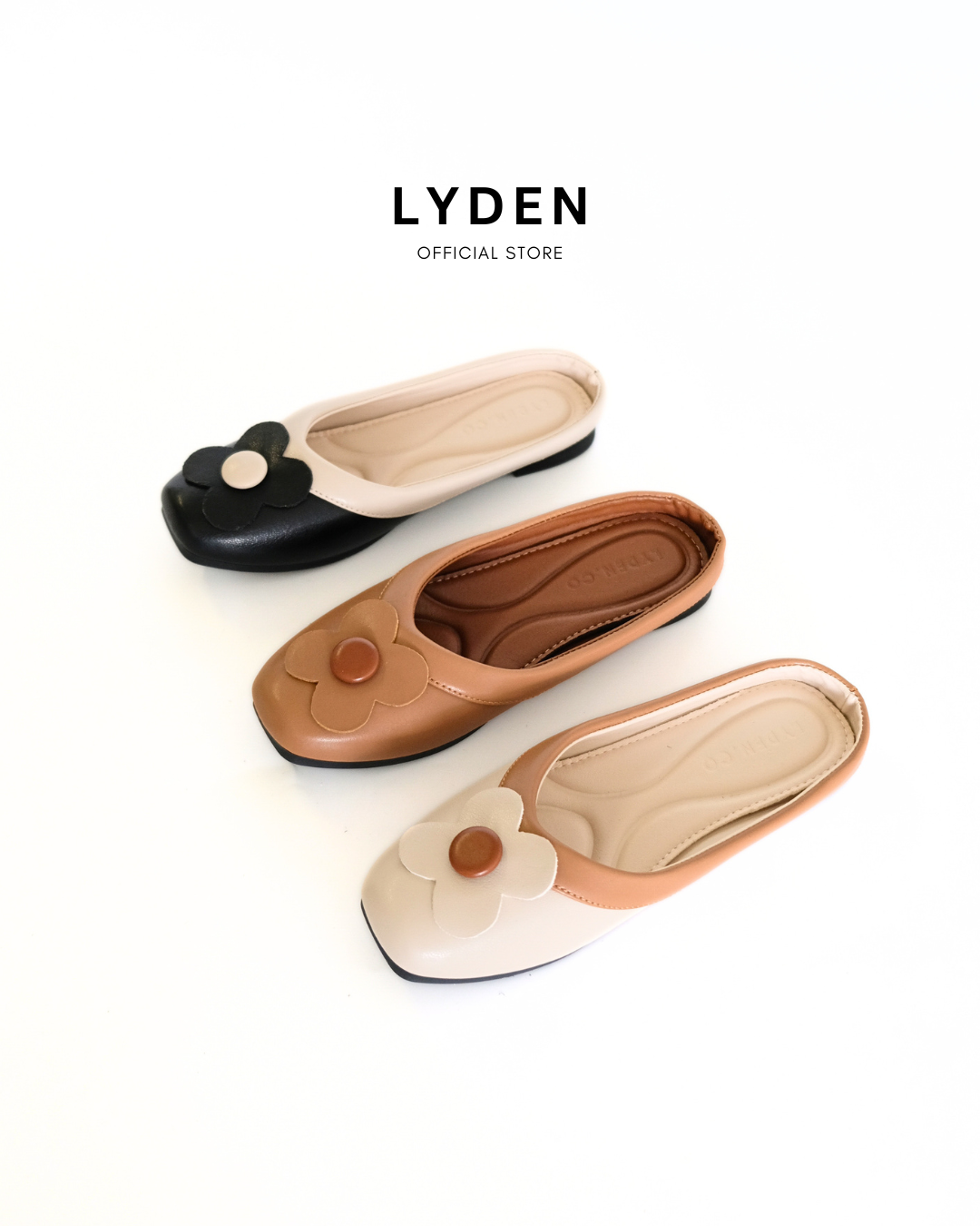 【Le Flowers The Secret Garden Series】No.4 Petal Slip-On Womens Flats/ Womens floral flats /Kasut Bunga Perempuan - Classic Black//Brown//Beige