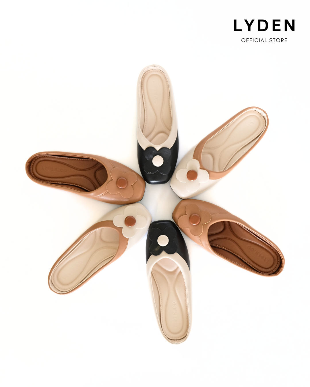 【Le Flowers The Secret Garden Series】No.4 Petal Slip-On Womens Flats/ Womens floral flats /Kasut Bunga Perempuan - Classic Black//Brown//Beige