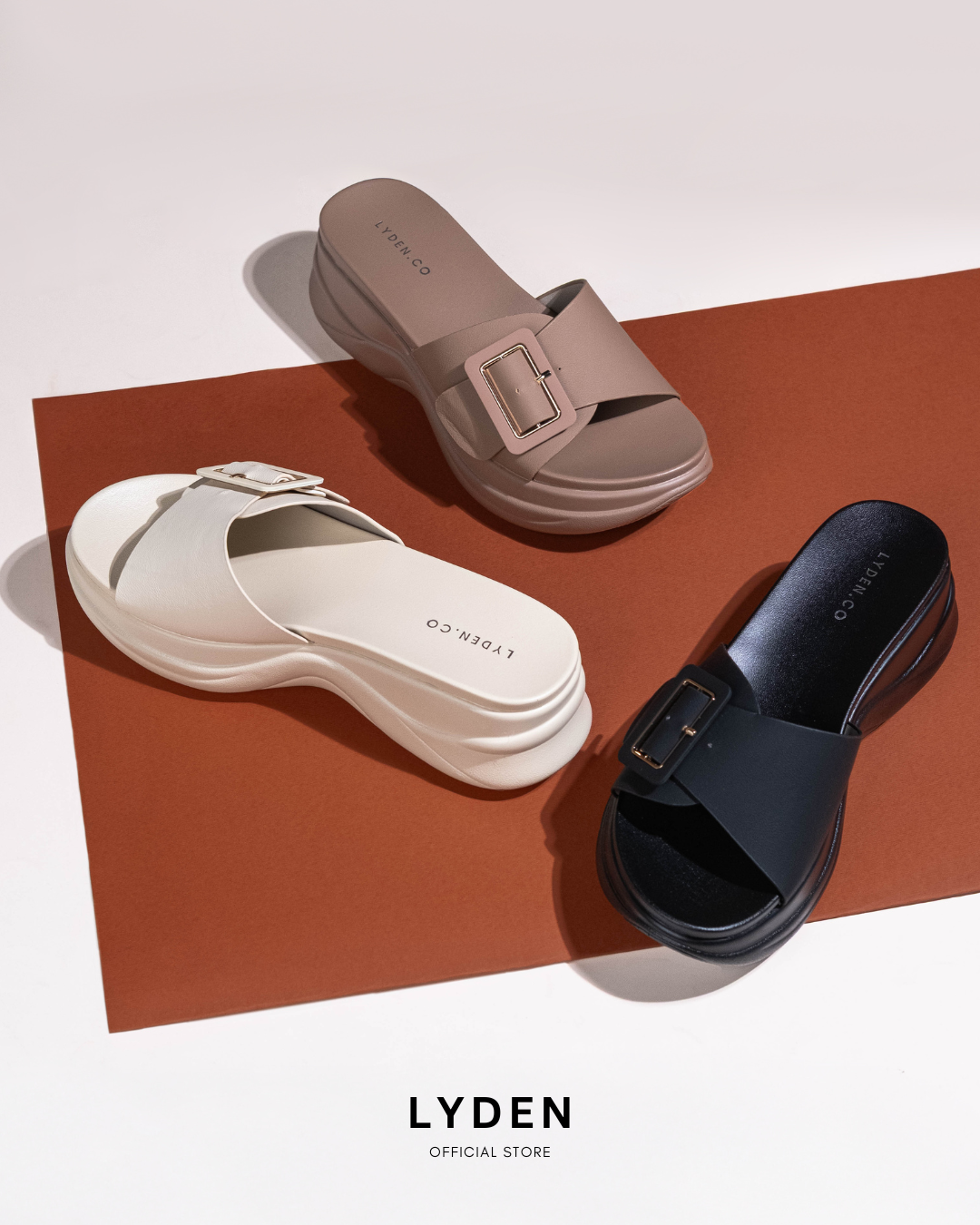 【NEW】Lyden Faye Wedges Series 6cm Platform Sandals - Beige//Brown//Classic Black