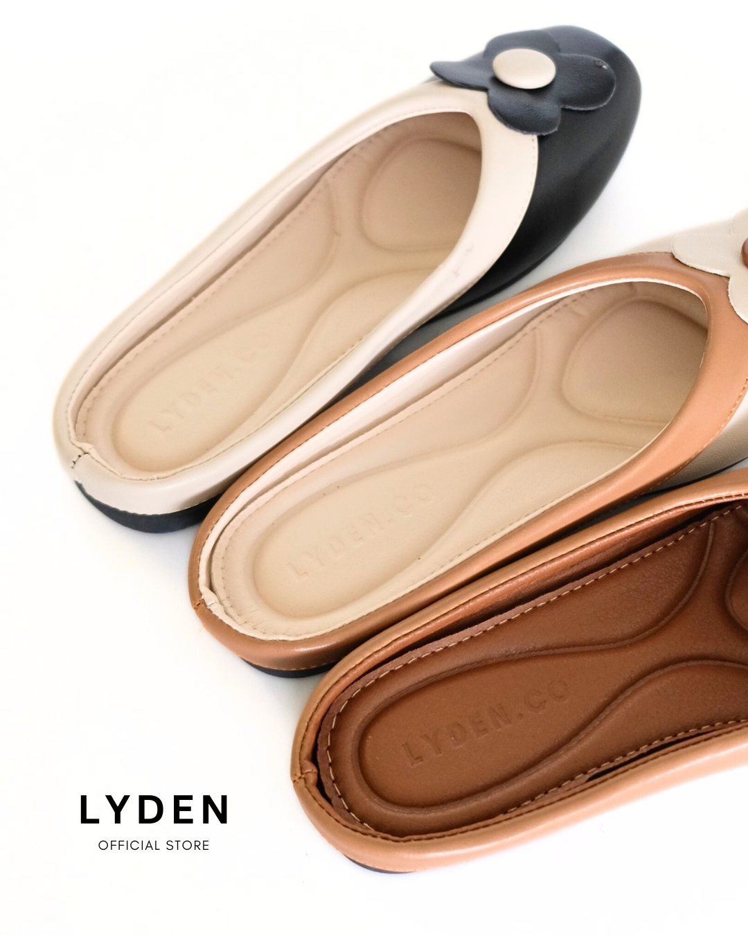 【Le Flowers The Secret Garden Series】No.4 Petal Slip-On Womens Flats/ Womens floral flats /Kasut Bunga Perempuan - Classic Black//Brown//Beige