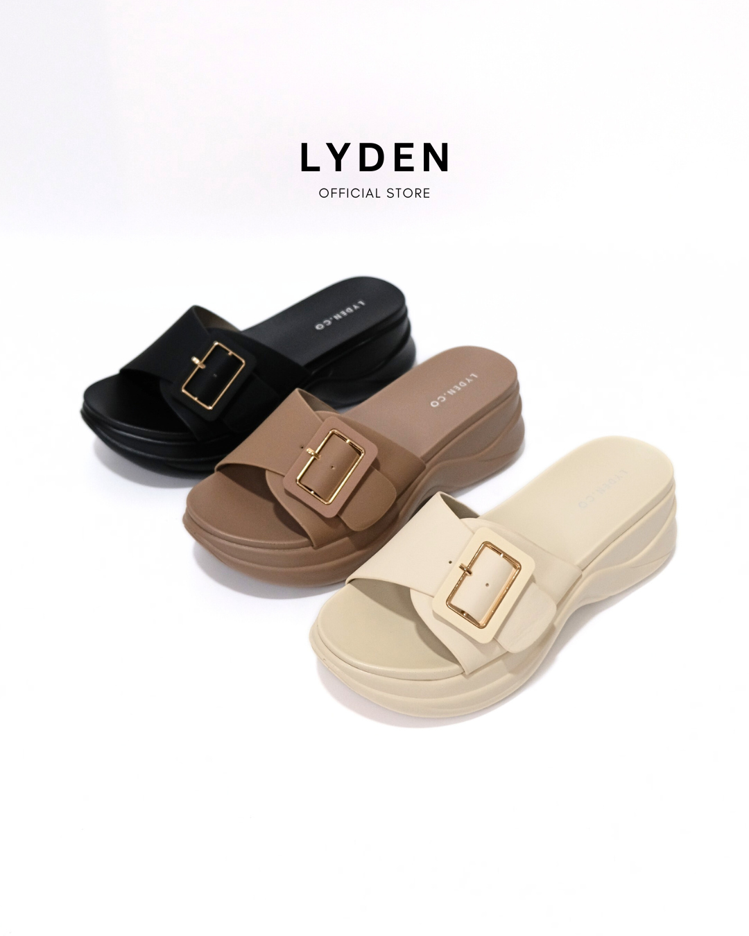 【NEW】Lyden Faye Wedges Series 6cm Platform Sandals - Beige//Brown//Classic Black