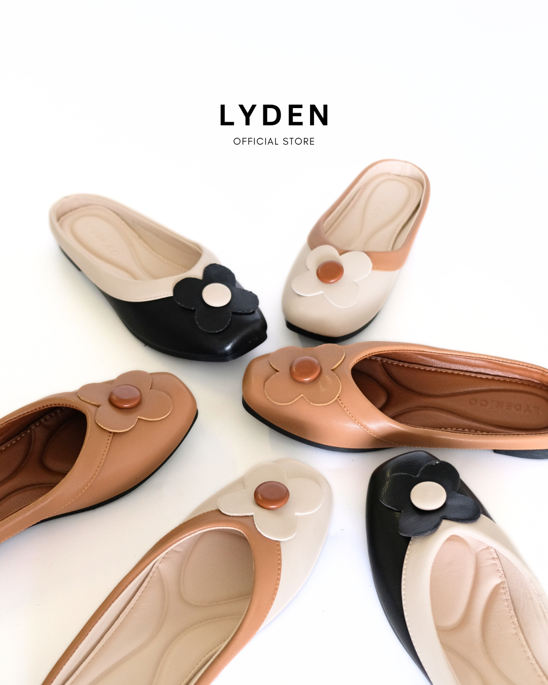 【Le Flowers The Secret Garden Series】No.4 Petal Slip-On Womens Flats/ Womens floral flats /Kasut Bunga Perempuan - Classic Black//Brown//Beige