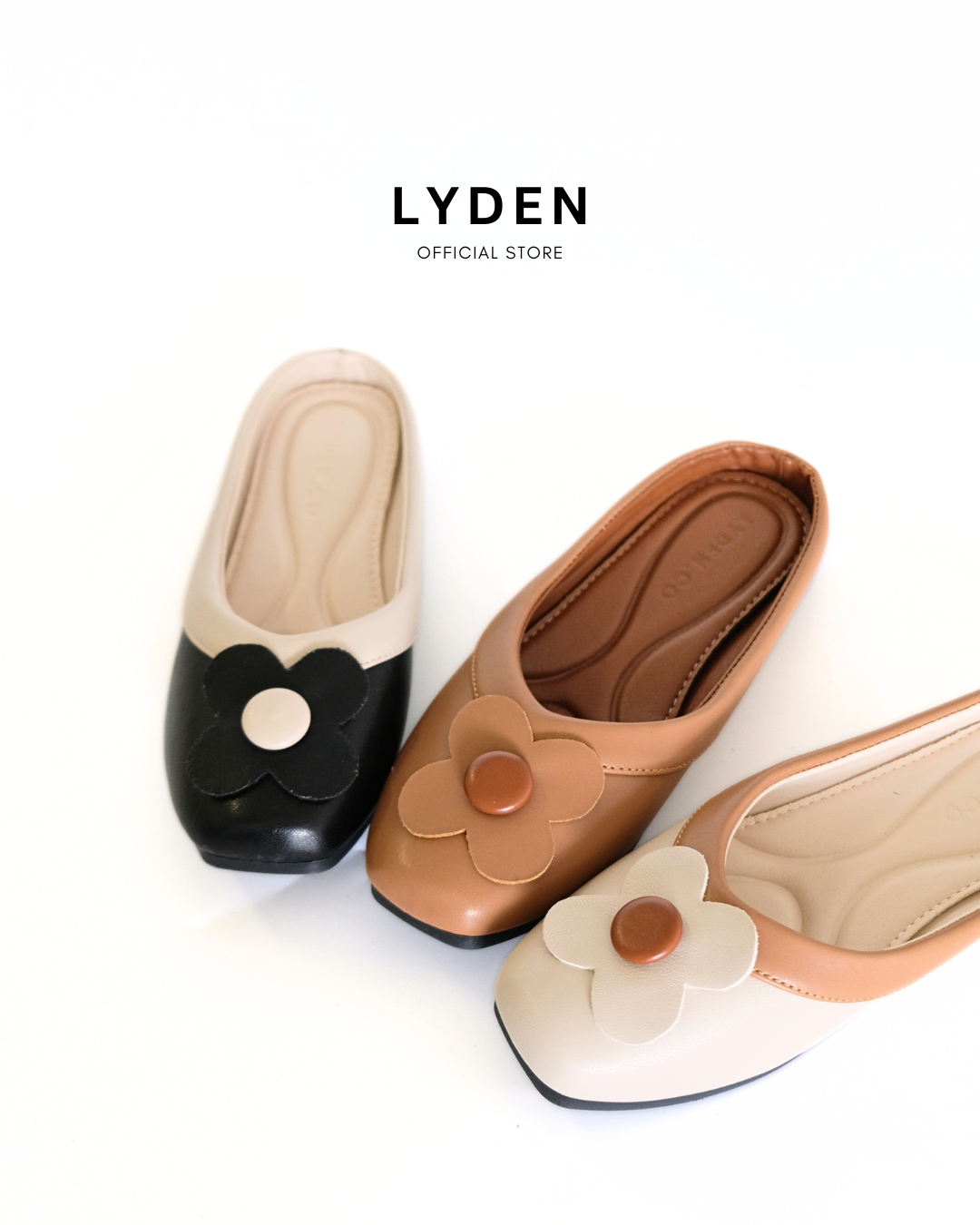 【Le Flowers The Secret Garden Series】No.4 Petal Slip-On Womens Flats/ Womens floral flats /Kasut Bunga Perempuan - Classic Black//Brown//Beige