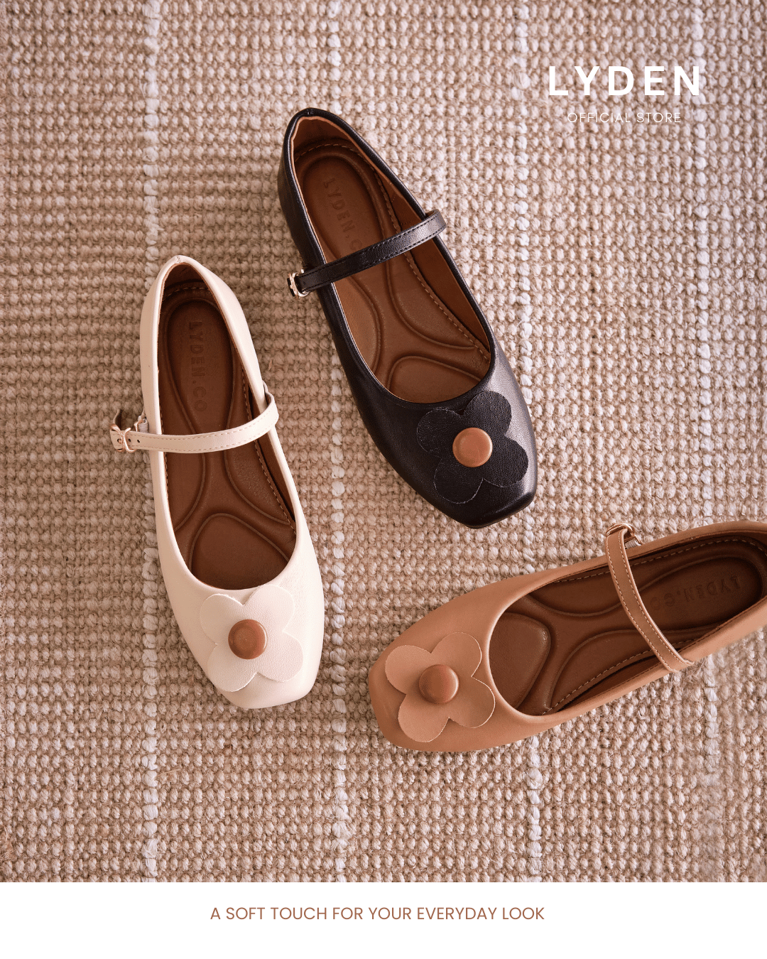 【Le Flowers The Secret Garden Series】No.4 Petal Strap Womens Flats/ Womens floral flats /Kasut Bunga Perempuan - Classic Black//Brown//Beige