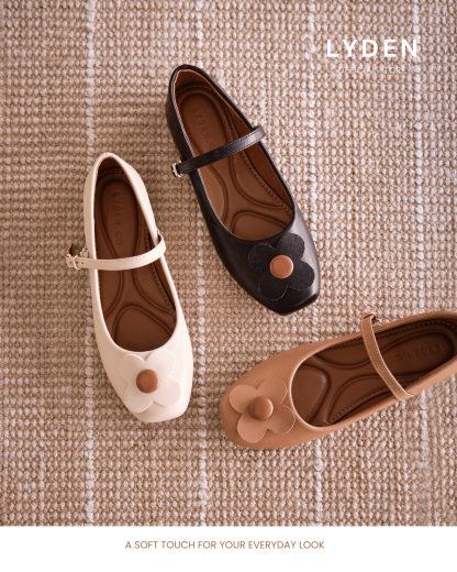 【Le Flowers The Secret Garden Series】No.4 Petal Strap Womens Flats/ Womens floral flats /Kasut Bunga Perempuan - Classic Black//Brown//Beige