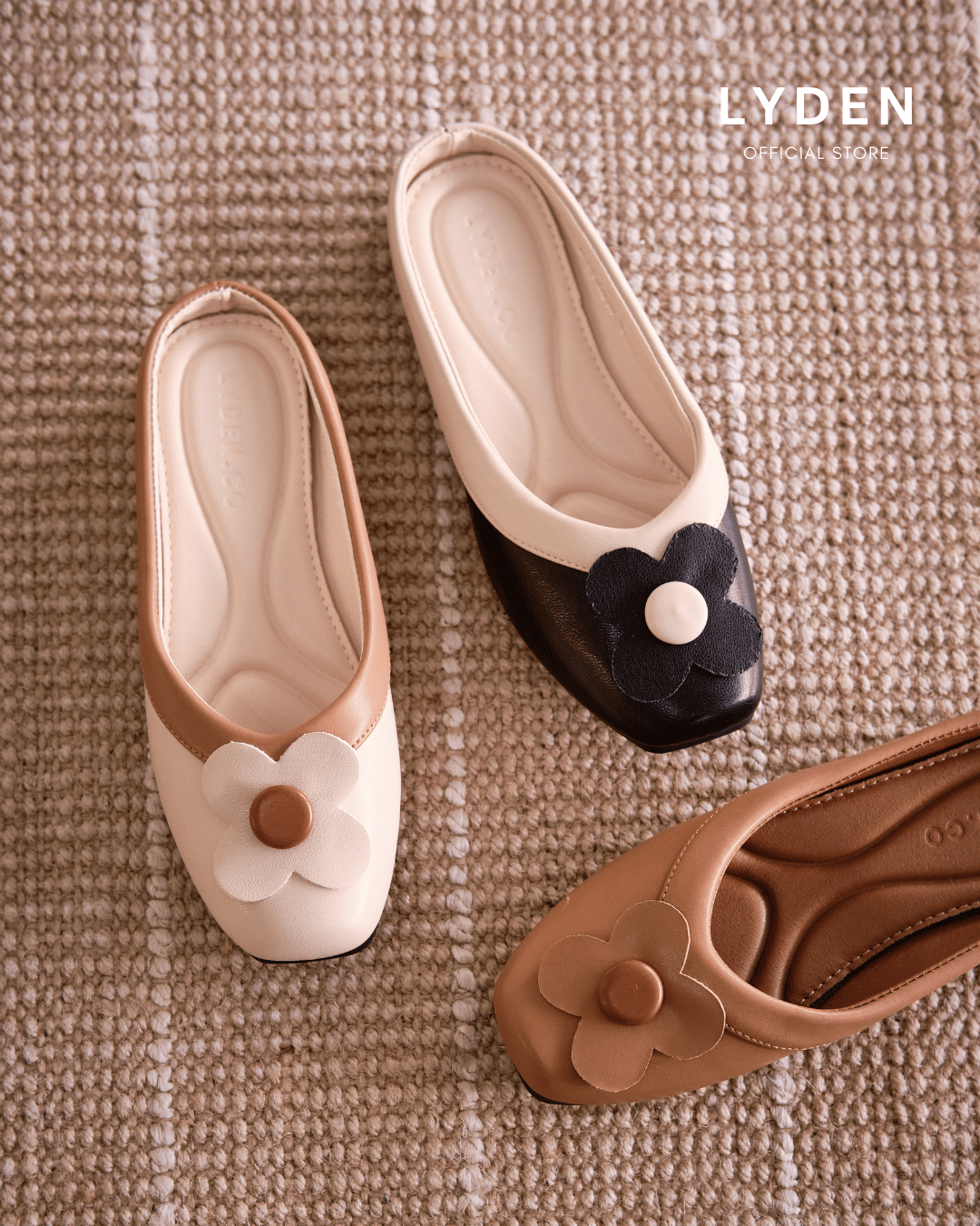 【Le Flowers The Secret Garden Series】No.4 Petal Slip-On Womens Flats/ Womens floral flats /Kasut Bunga Perempuan - Classic Black//Brown//Beige