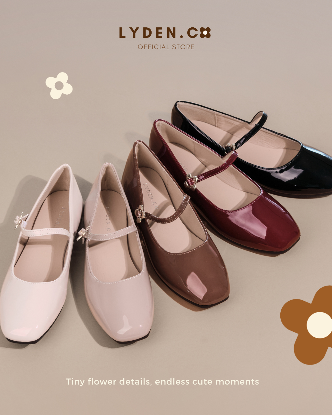 【NEW】【Le Flowers Mini】Flats with Strap Series - Beige//Khaki//Brown/Maroon//Classic Black