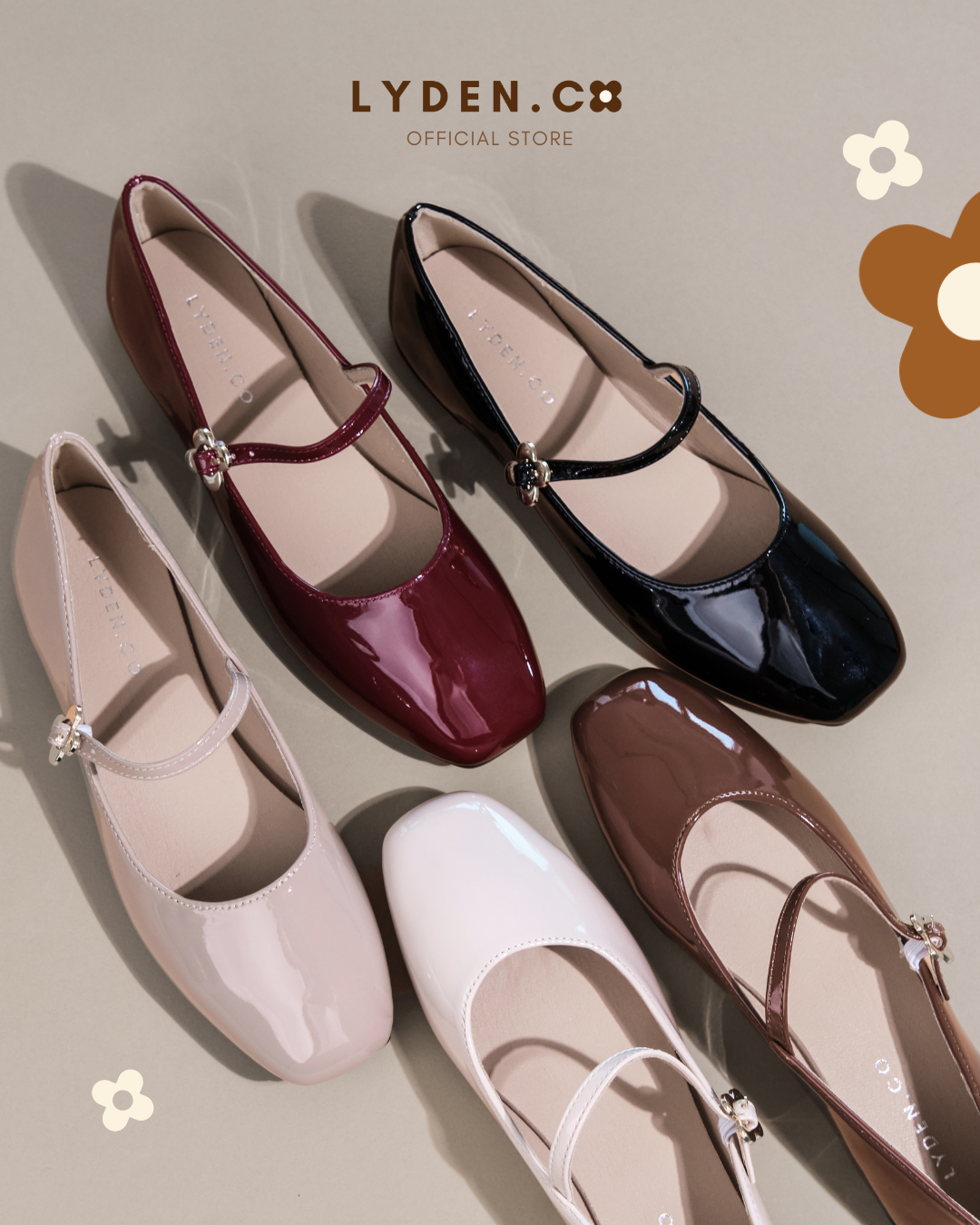 【NEW】【Le Flowers Mini】Flats with Strap Series - Beige//Khaki//Brown/Maroon//Classic Black