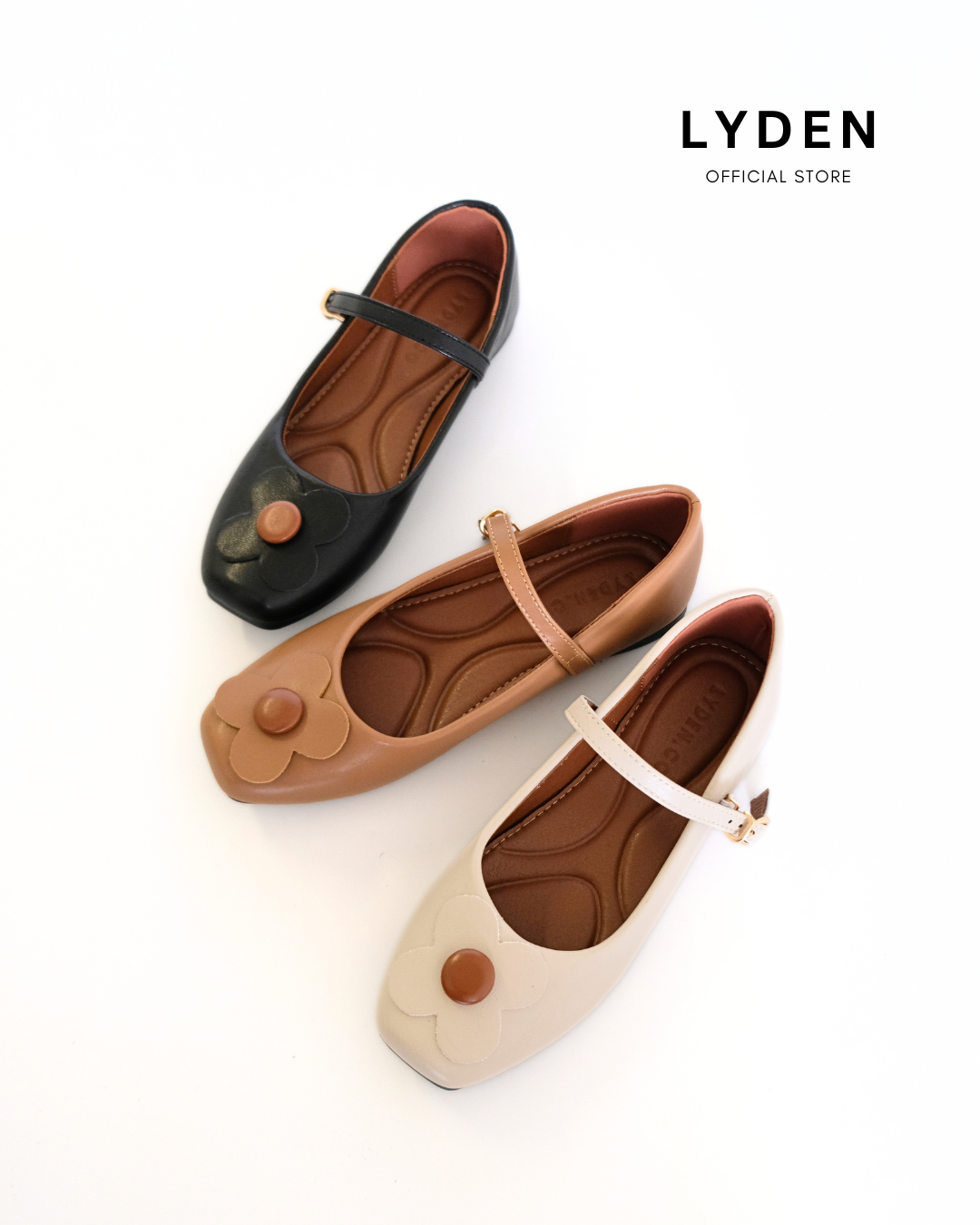 【Le Flowers The Secret Garden Series】No.4 Petal Strap Womens Flats/ Womens floral flats /Kasut Bunga Perempuan - Classic Black//Brown//Beige