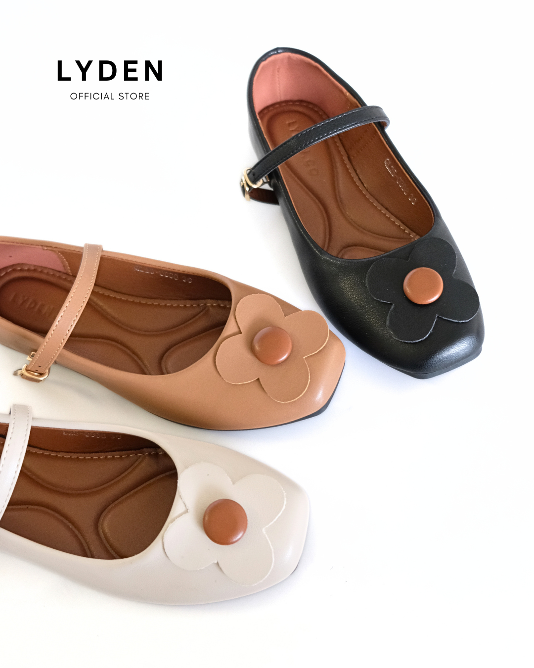 【Le Flowers The Secret Garden Series】No.4 Petal Strap Womens Flats/ Womens floral flats /Kasut Bunga Perempuan - Classic Black//Brown//Beige