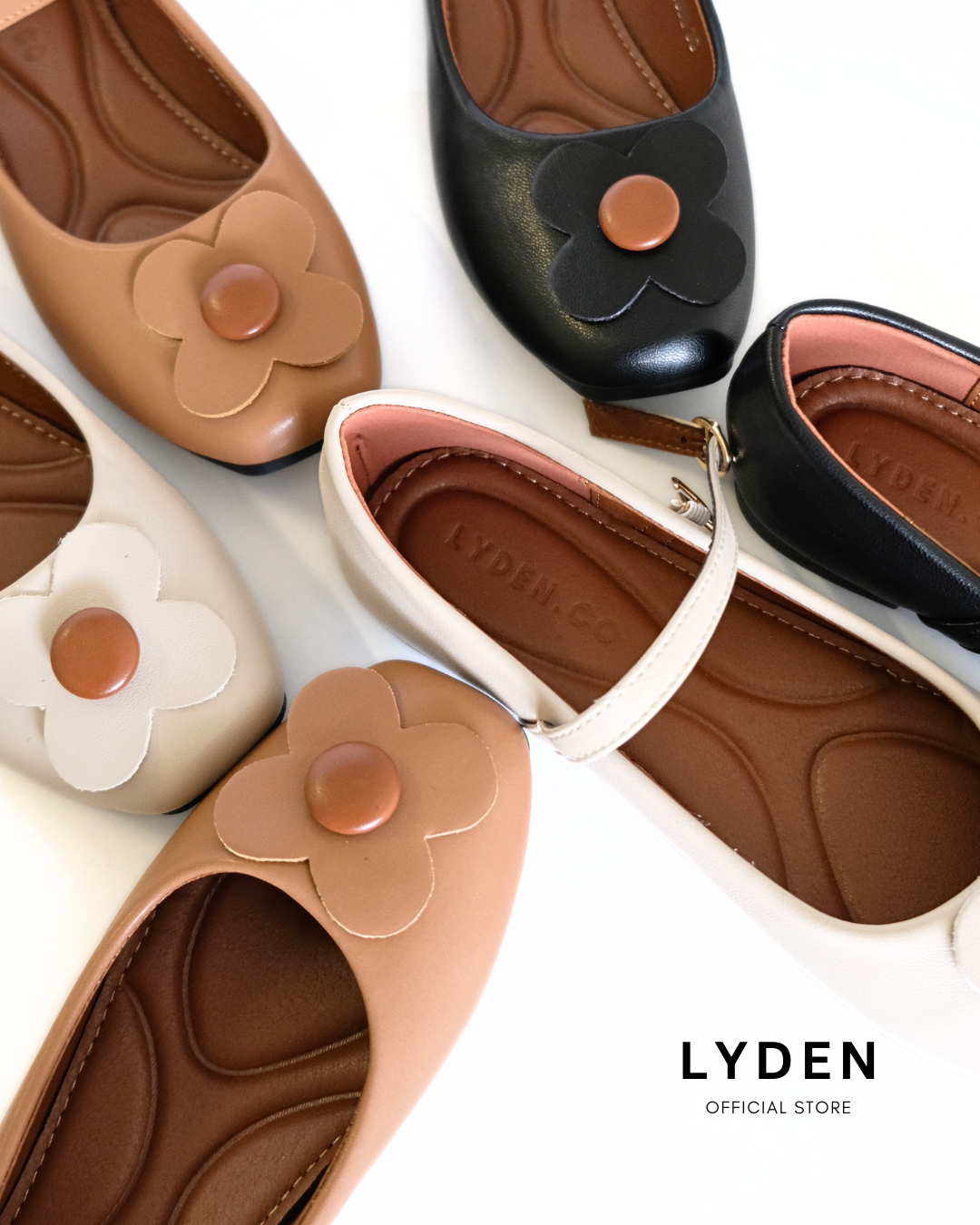 【Le Flowers The Secret Garden Series】No.4 Petal Strap Womens Flats/ Womens floral flats /Kasut Bunga Perempuan - Classic Black//Brown//Beige