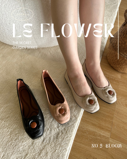 【Le Flowers The Secret Garden Series】No.5 Bloom Womens Flats/ Womens floral flats /cushion flats /Kasut Bunga Perempuan - Classic Black//Beige//Dark Pink