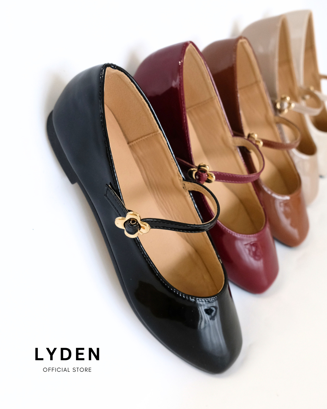 【Le Flowers Mini】Flats with Strap Series - Beige//Khaki//Brown/Maroon//Classic Black