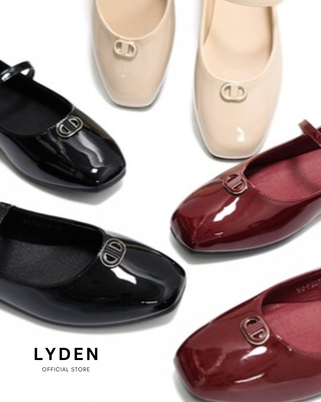 【NEW】Lyden Clara Glossy Strap Series Flats - Beige//Maroon//Classic Black