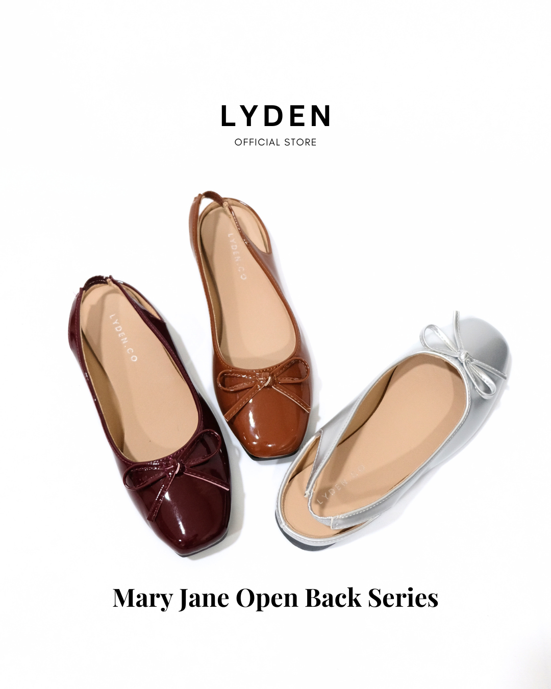 【NEW】Lyden Mary Jane Open Back Series Flats - Silver//Dk Brown//Maroon