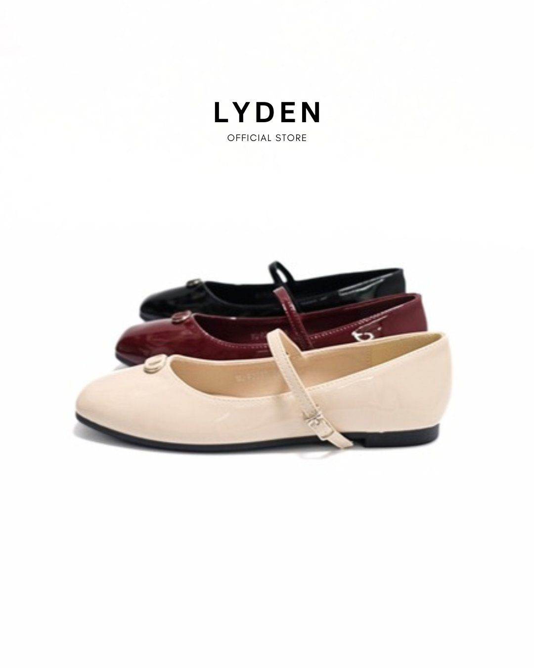 【NEW】Lyden Clara Glossy Strap Series Flats - Beige//Maroon//Classic Black