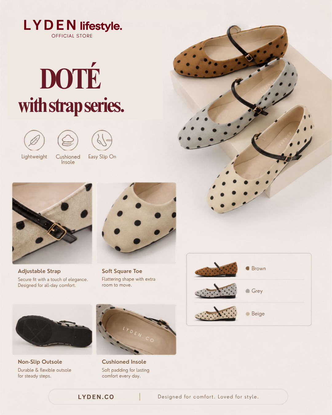 【NEW】Lyden DOTÉ Strap Series Flats
