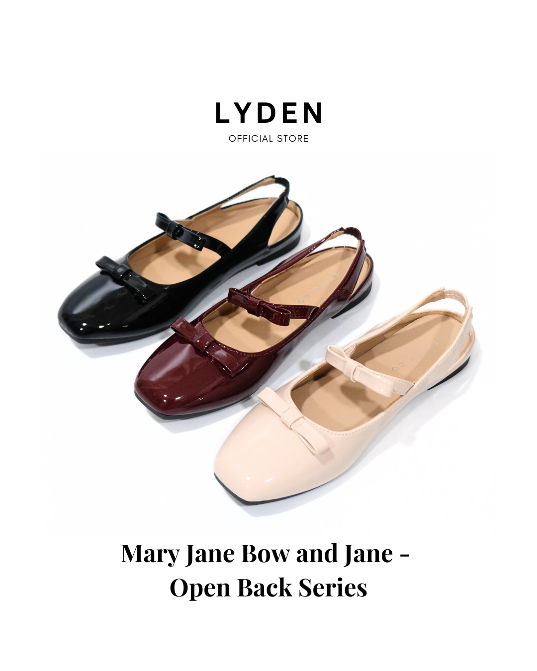 【NEW】Lyden Mary Jane Bow and Jane Open Back Series Flats - Classic Black//Maroon//Beige