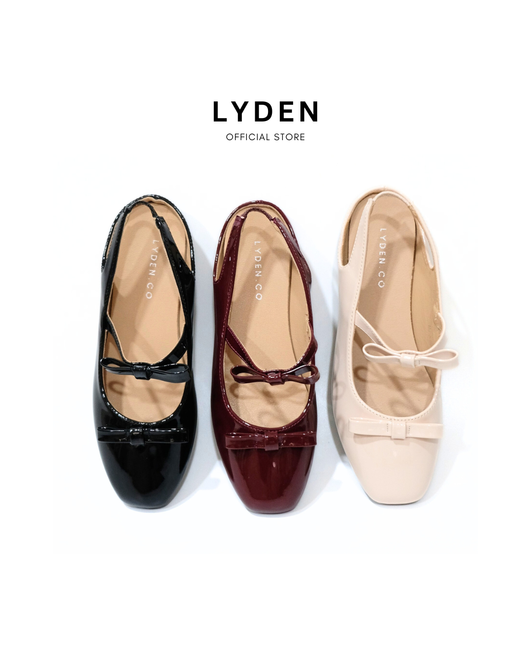 【NEW】Lyden Mary Jane Bow and Jane Open Back Series Flats - Classic Black//Maroon//Beige