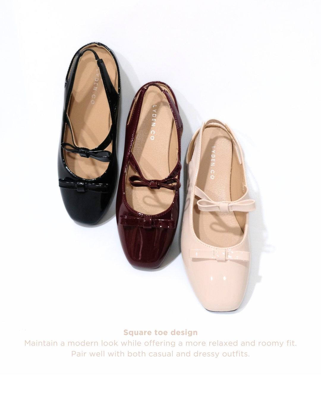 【NEW】Lyden Mary Jane Bow and Jane Open Back Series Flats - Classic Black//Maroon//Beige