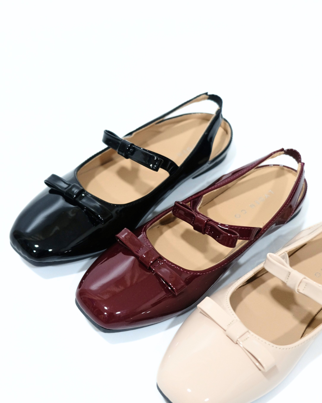 【NEW】Lyden Mary Jane Bow and Jane Open Back Series Flats - Classic Black//Maroon//Beige