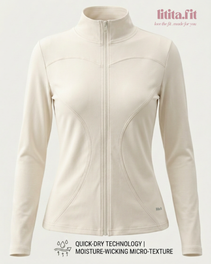 【LitaFit】Zip up Sports Jackets /Top Only / Medium Neck / Yoga Top - Black // Offwhite // Grey // Pink // LT Brown