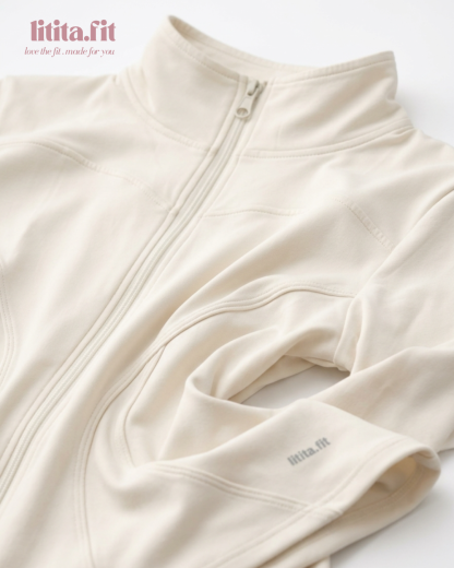 【LitaFit】Zip up Sports Jackets /Top Only / Medium Neck / Yoga Top - Black // Offwhite // Grey // Pink // LT Brown