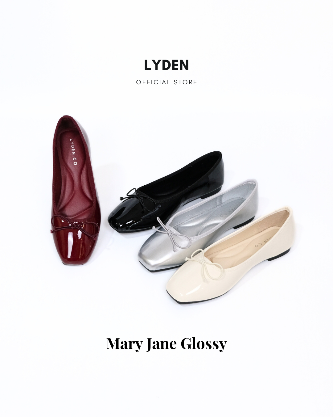 【NEW】Lyden Mary Jane Glossy Flats - Maroon
