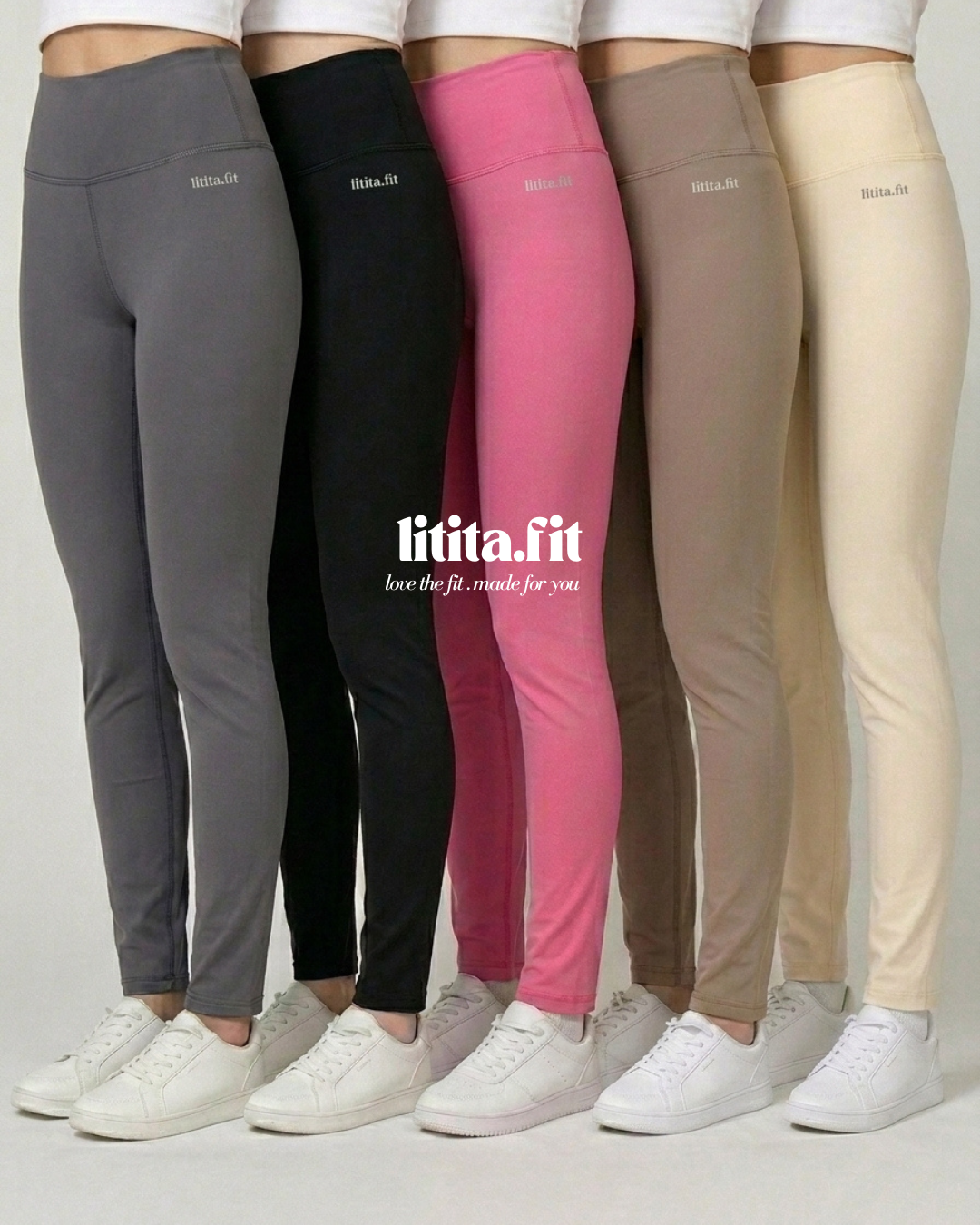 【LitaFit】High-Waist Yoga Pants / Leggings  / Sport pants -Black // Offwhite // Grey // Pink // LT Brown
