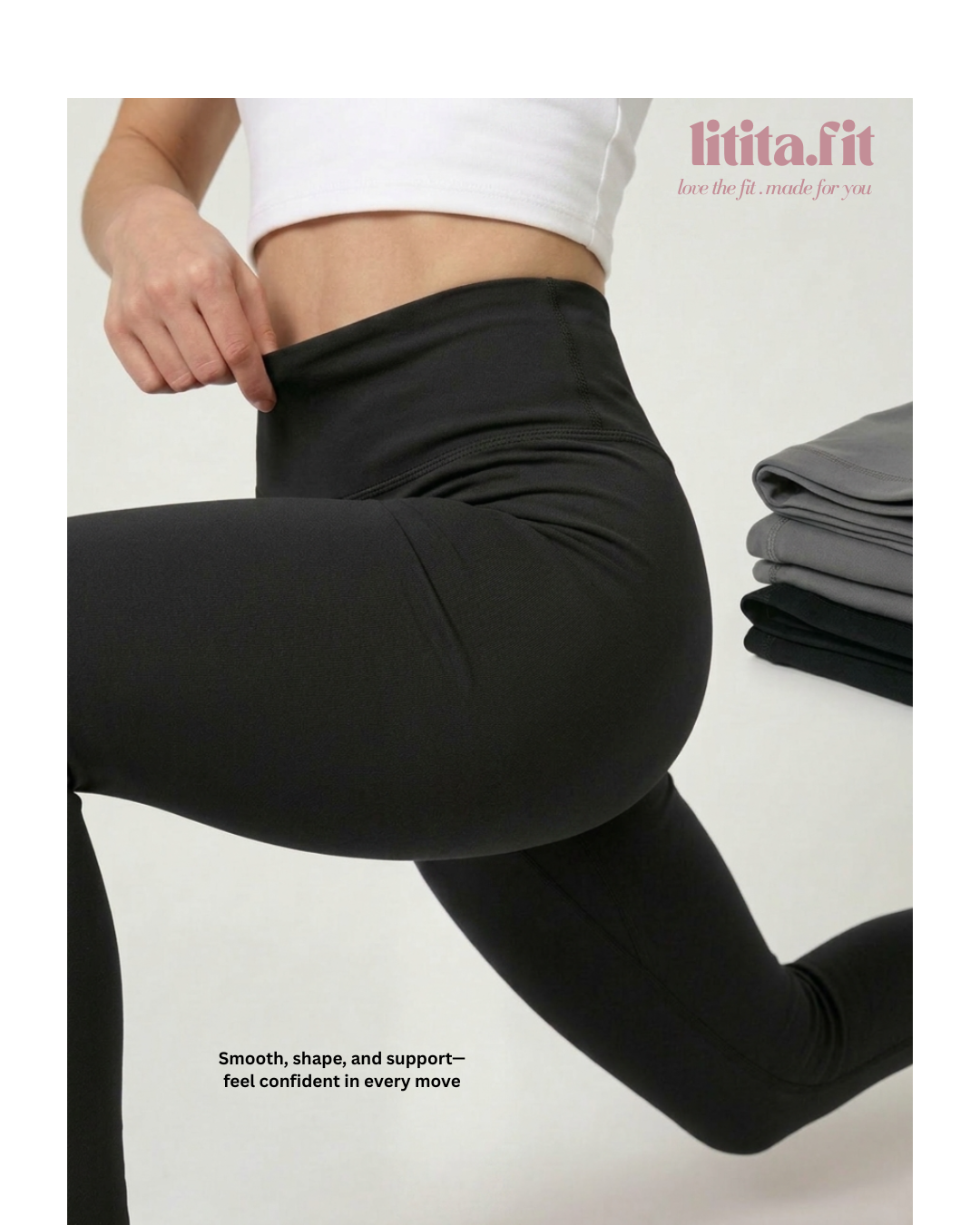 【LitaFit】High-Waist Yoga Pants / Leggings  / Sport pants -Black // Offwhite // Grey // Pink // LT Brown