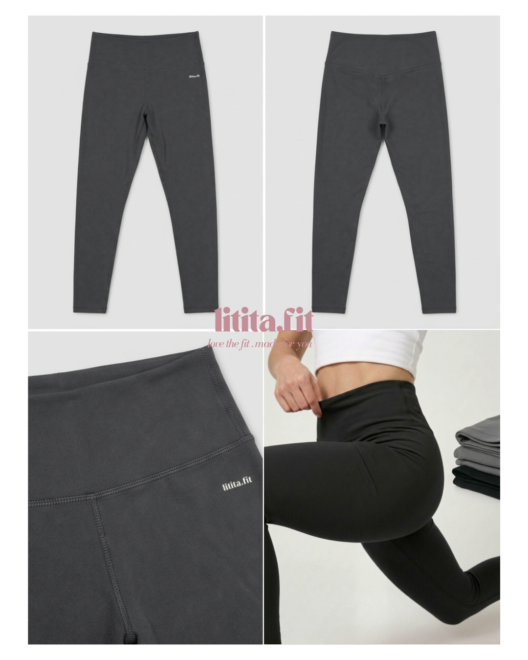 【LitaFit】High-Waist Yoga Pants / Leggings  / Sport pants -Black // Offwhite // Grey // Pink // LT Brown