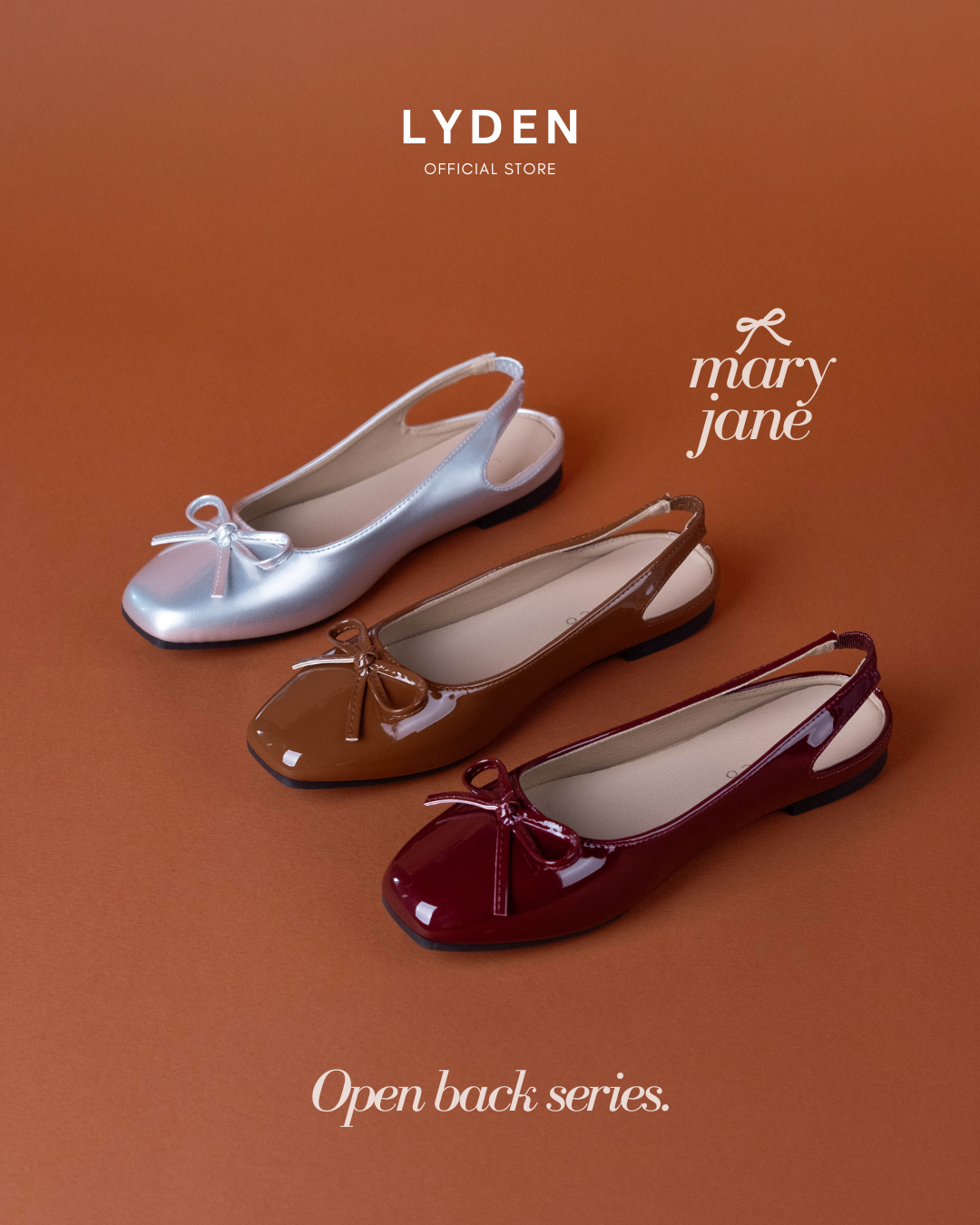 【NEW】Lyden Mary Jane Open Back Series Flats - Silver//Dk Brown//Maroon