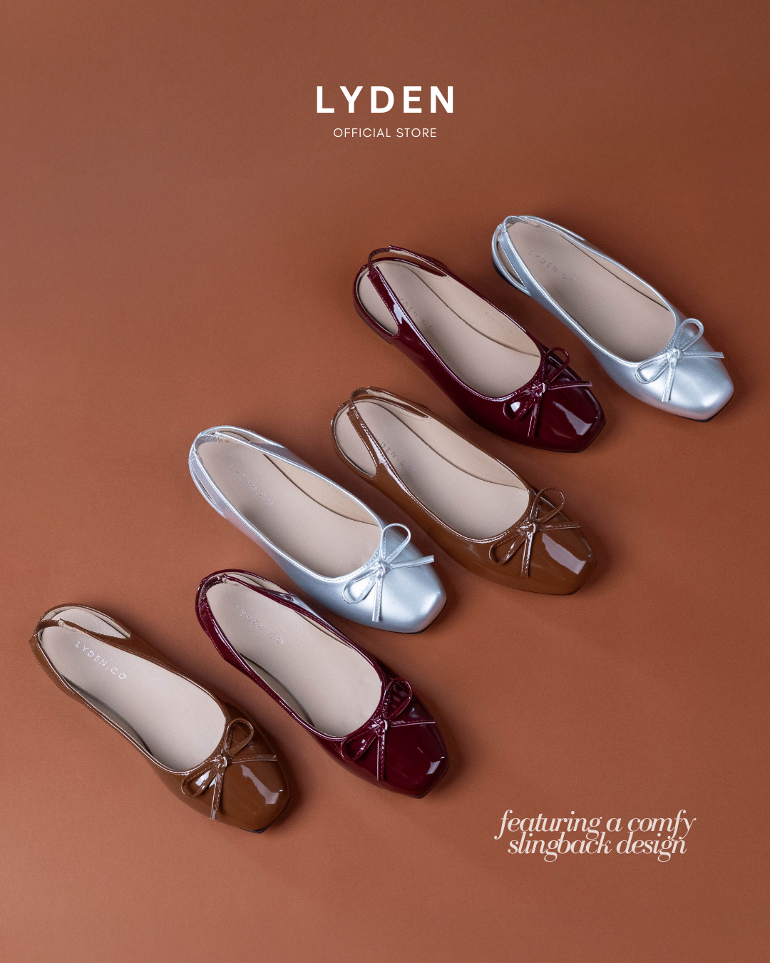【NEW】Lyden Mary Jane Open Back Series Flats - Silver//Dk Brown//Maroon