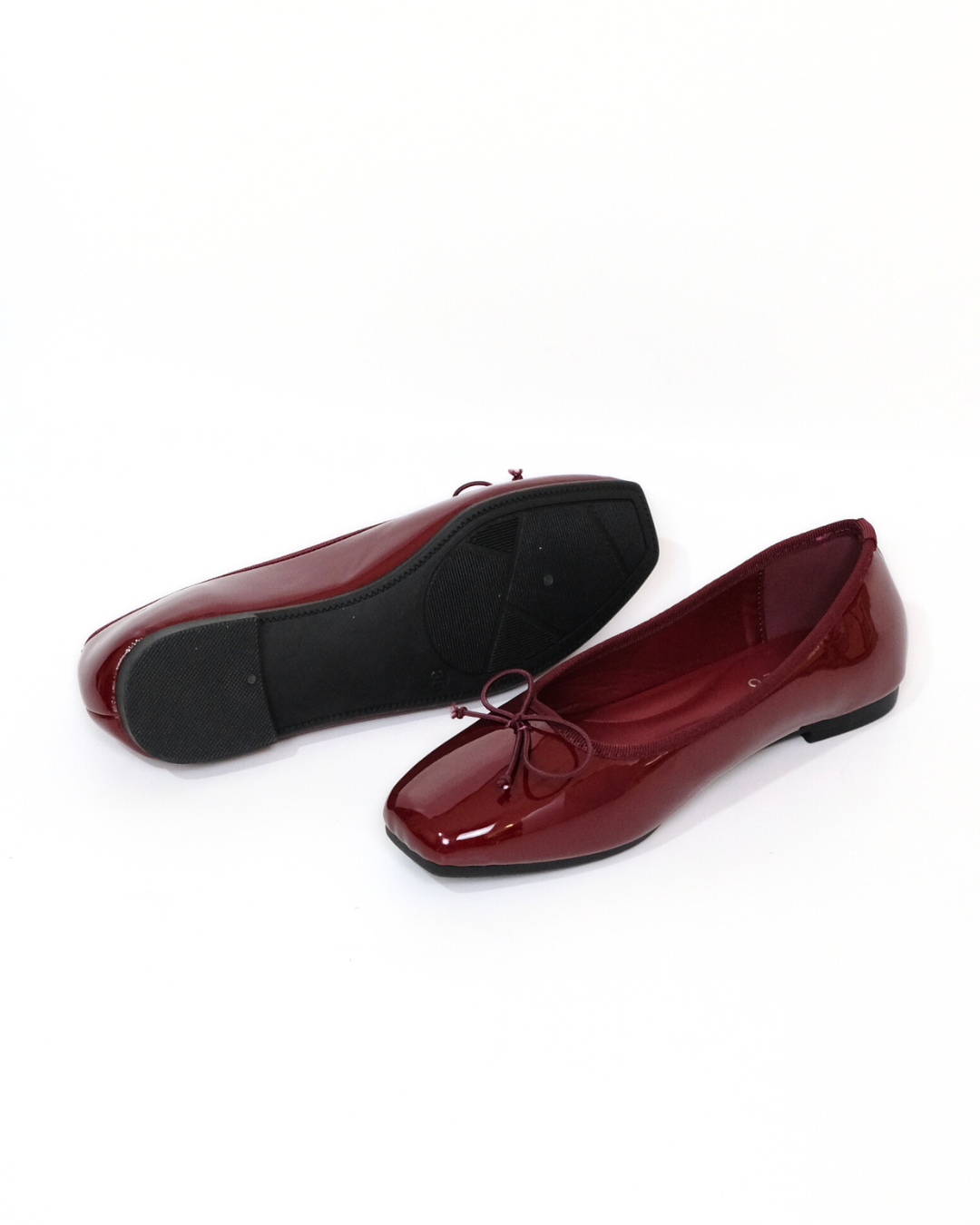 【NEW】Lyden Mary Jane Glossy Flats - Maroon