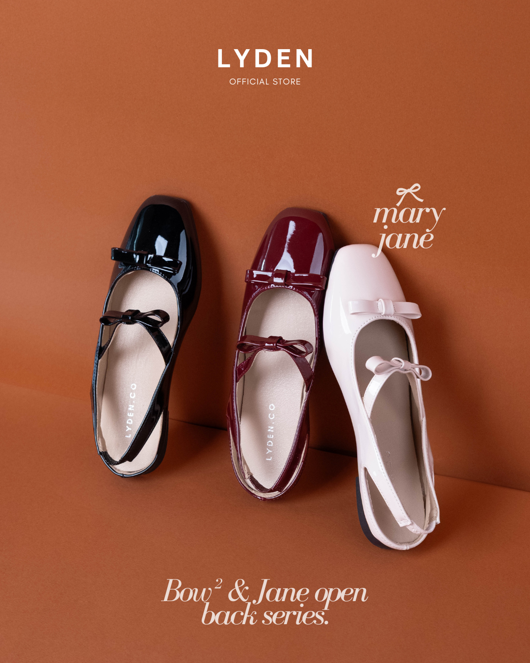 【NEW】Lyden Mary Jane Bow and Jane Open Back Series Flats - Classic Black//Maroon//Beige