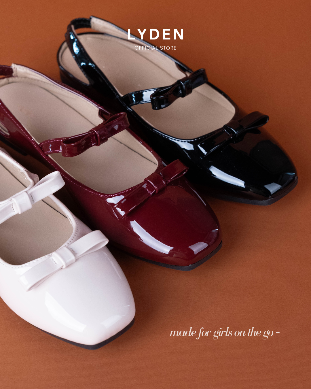 【NEW】Lyden Mary Jane Bow and Jane Open Back Series Flats - Classic Black//Maroon//Beige