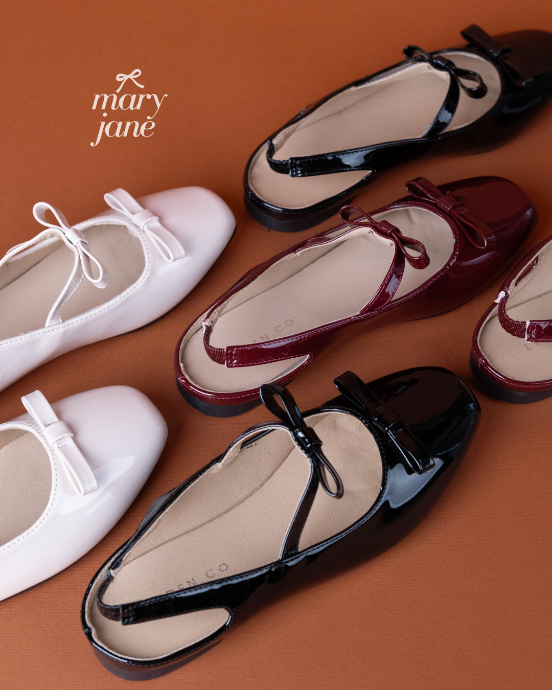 【NEW】Lyden Mary Jane Bow and Jane Open Back Series Flats - Classic Black//Maroon//Beige