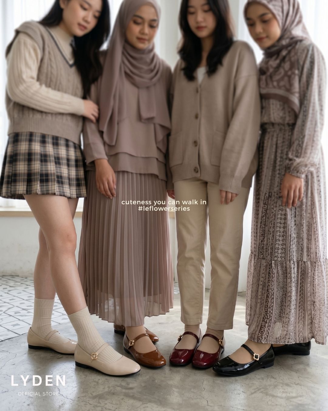 【NEW】【Le Flowers Mini】Flats with Strap Series - Beige//Khaki//Brown/Maroon//Classic Black