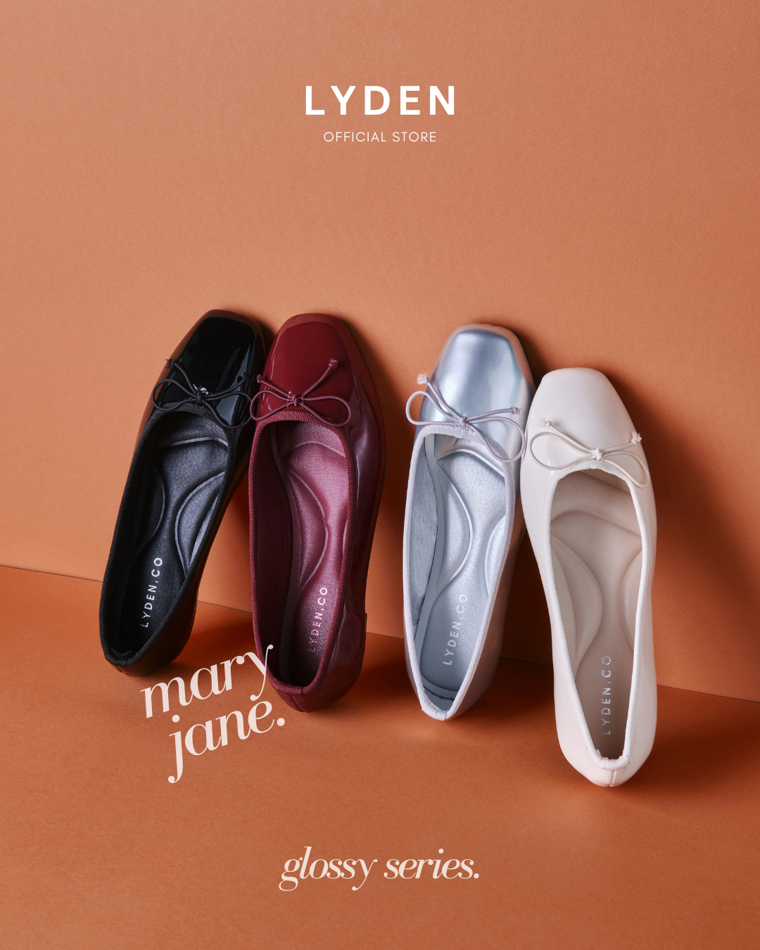 【NEW】Lyden Mary Jane Glossy Flats - Maroon
