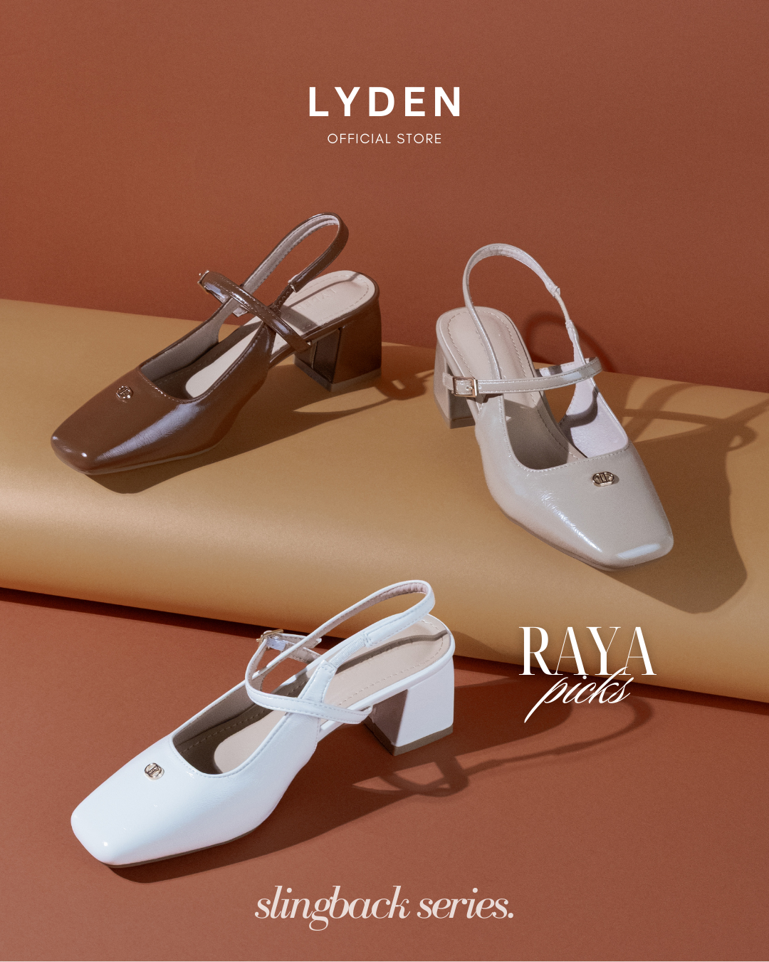【NEW】Lyden Kasut Raya Mary Jane Series (sling back) 6cm pump heels - Beige//Khaki//Brown