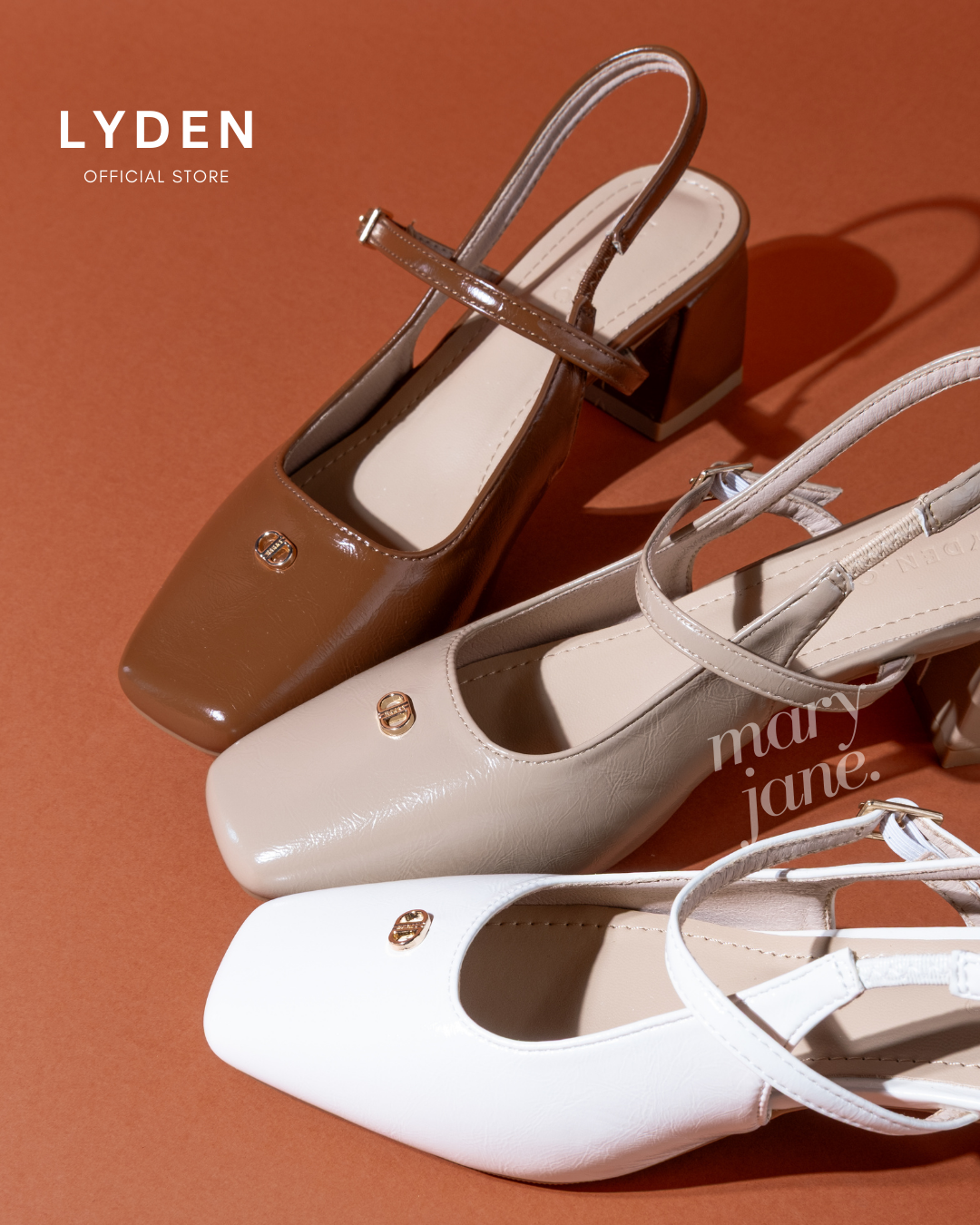 【NEW】Lyden Kasut Raya Mary Jane Series (sling back) 6cm pump heels - Beige//Khaki//Brown