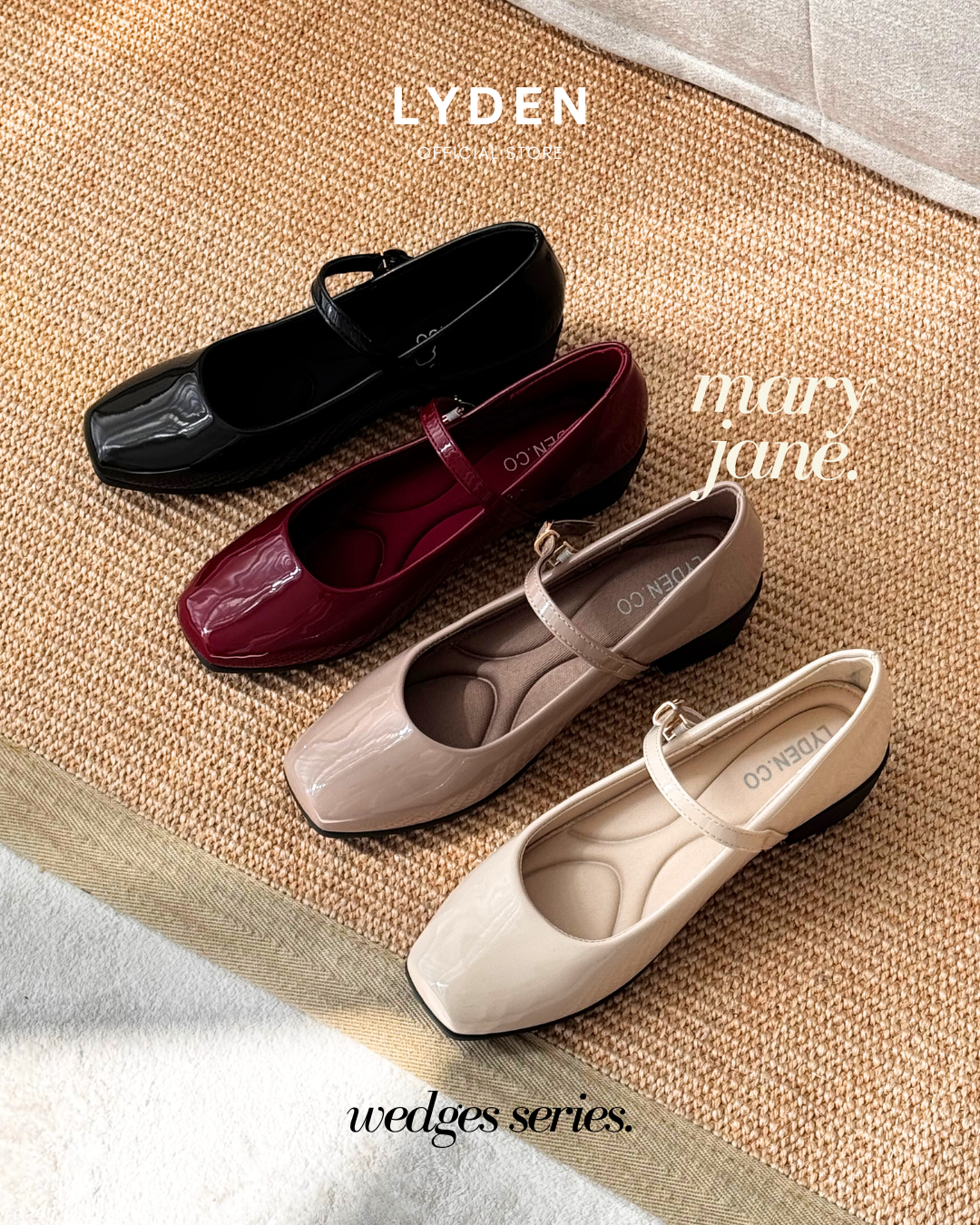 【NEW】Lyden Mary Jane Wedges Series 4cm heels - Classic Black//Maroon//Khaki//Beige