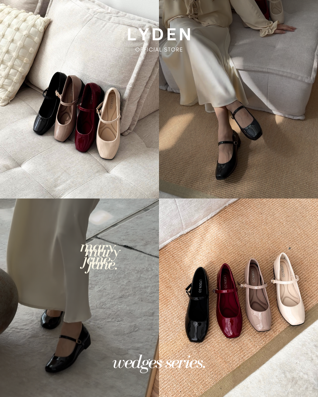 【NEW】Lyden Mary Jane Wedges Series 4cm heels - Classic Black//Maroon//Khaki//Beige