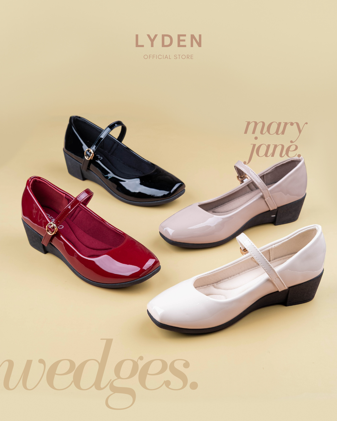 【NEW】Lyden Mary Jane Wedges Series 4cm heels - Classic Black//Maroon//Khaki//Beige
