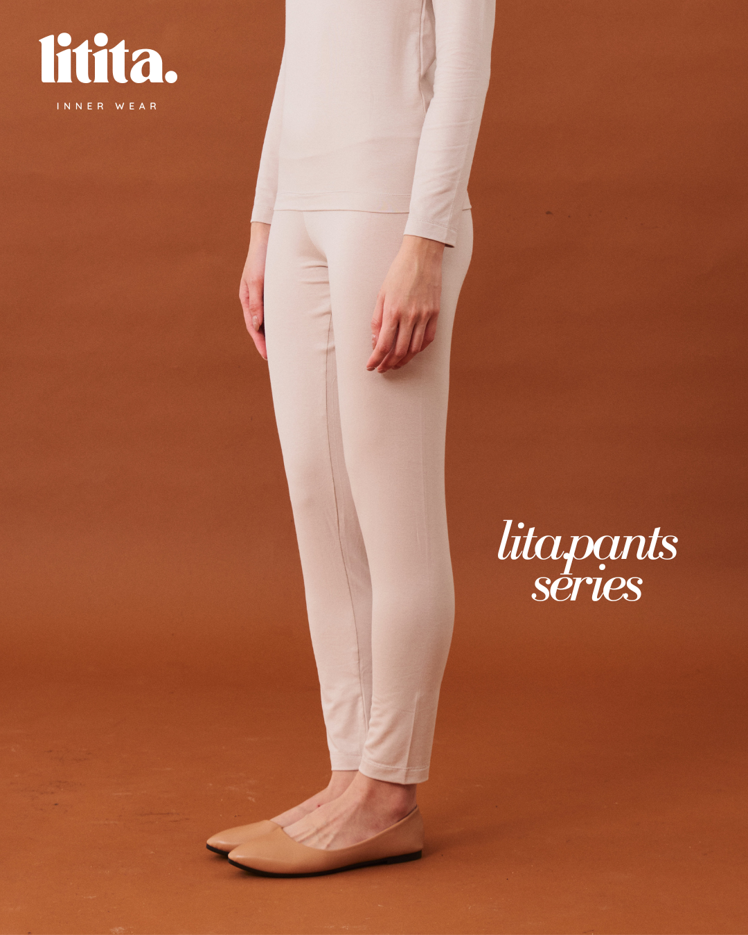 【Litita Cotton Cloud Silky Sheen】Pants/ High-waisted Long Pants innerwear - Black//Pale Oak