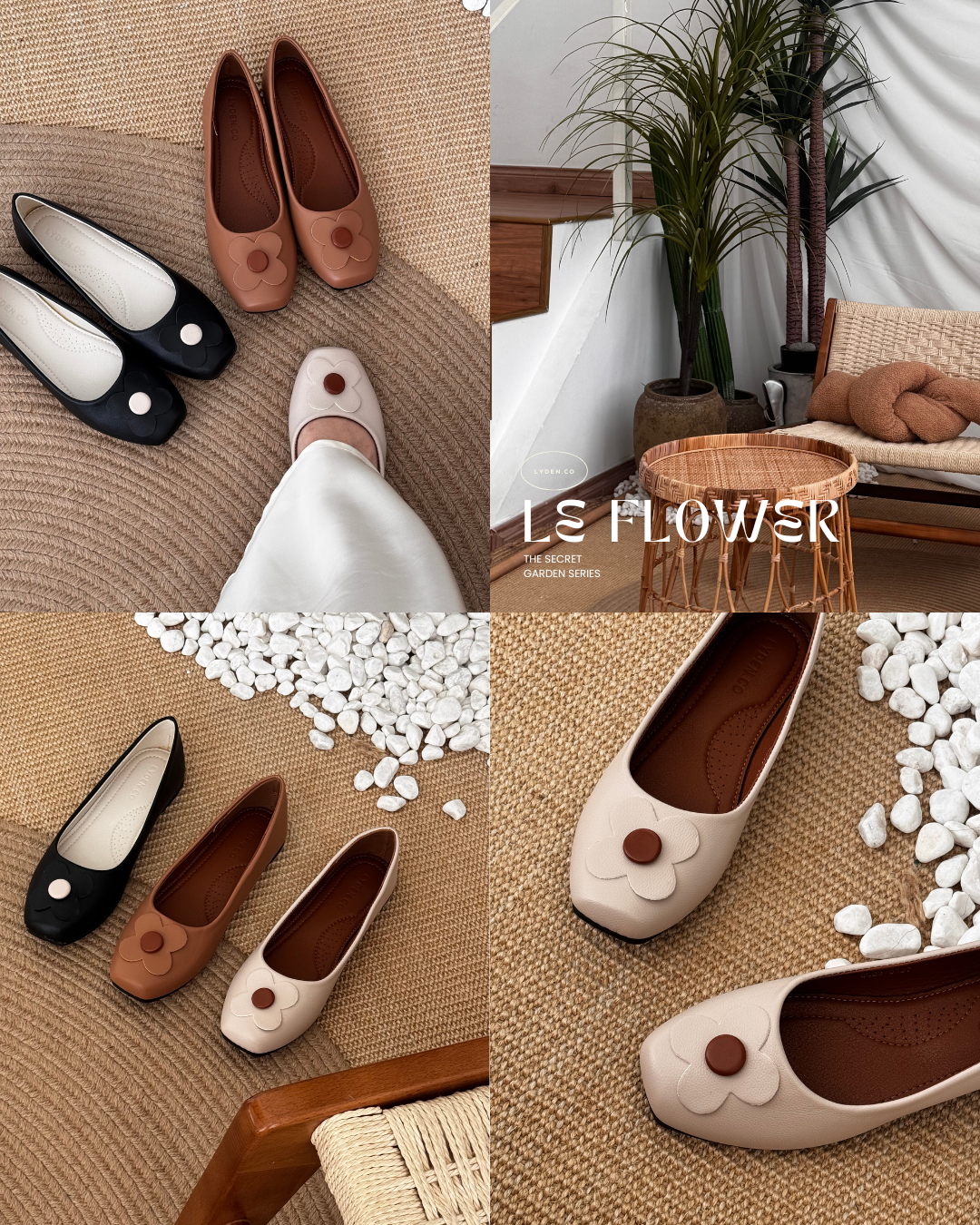 【Le Flowers The Secret Garden Series】No.4 Petal Womens Flats/ Womens floral flats /cushion flats /Kasut Bunga Perempuan - Classic Black//Brown//Beige