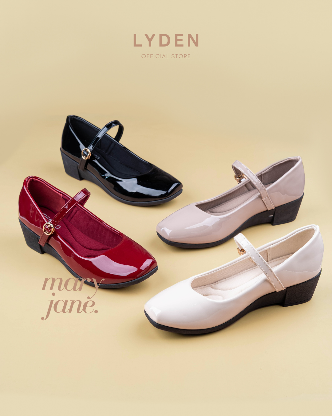 【NEW】Lyden Mary Jane Wedges Series 4cm heels - Classic Black//Maroon//Khaki//Beige